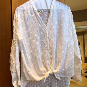 Johnny Was Hunter Eyelet Embroidered Tie-Front Top